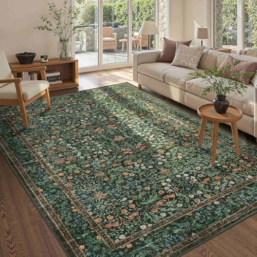Rugxara Green Floral Area Rugs 5x7 Washable Rug for Living Room Bedroom - Image 3
