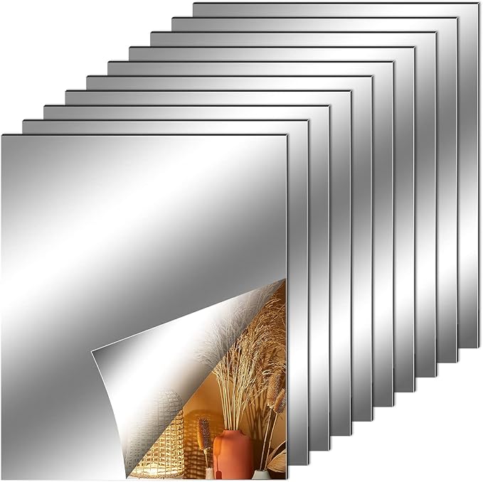Fantasyon 10 Pieces Flexible Mirror Sheets, Self Adhesive Decorative Plastic Mirror Tiles Non-Glass Mirror Stickers for School Educational and Home Wall Decor(6x9 Inch) by Fantasyon
