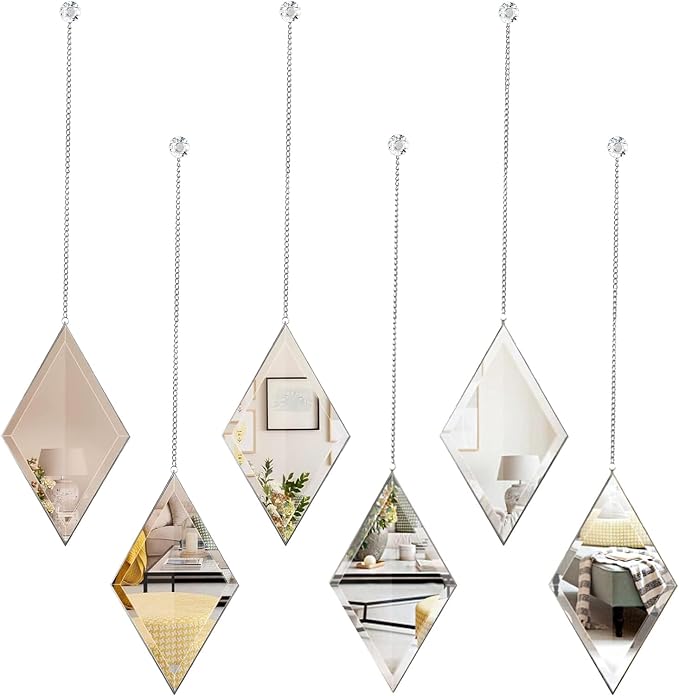 yshengood Diamond Wall Mirror Set of 6 Pcs, Silver Wall Decor Mirrors Small Glass Decor Wall Mirrors for Living Room and Bedroom Decoration by yshengood