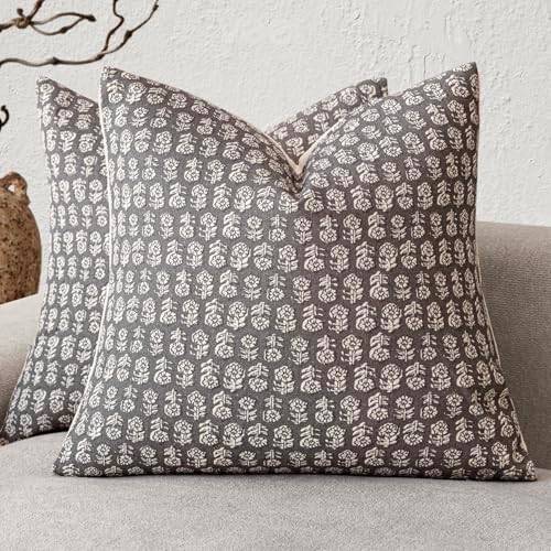 Foindtower Decorative Floral Print Throw Pillow Covers 22×22 Rustic Gray by Foindtower