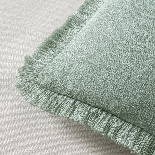 MIULEE Boho Linen Fringe Decorative Throw Pillow Covers Aqua Green 18x18 - Image 3