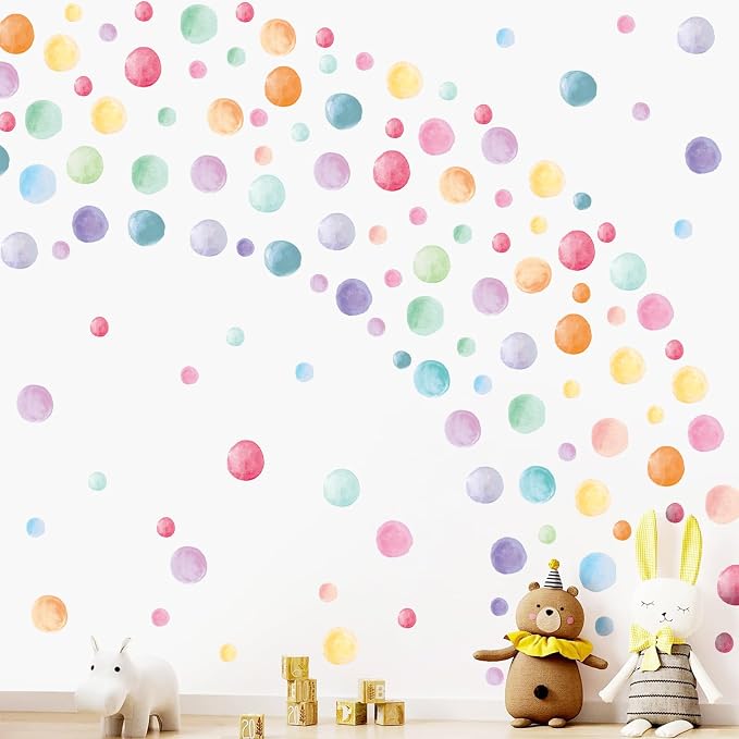 201 Pcs Watercolor Polka Dots Wall Decals, Peel and Stick Boho Rainbow Wall Stickers, Multicolor Circle Wall Decor,Pastel Colorful Round Decoration for Girls Bedroom Kids Nursery Classroom Playroom - Image 3