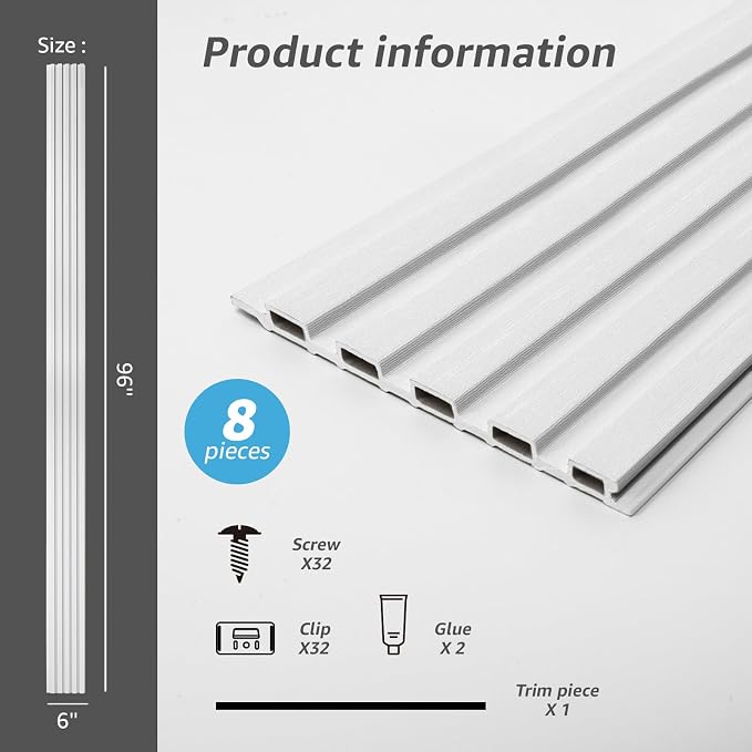 Art3d 96 x 6 Inch WPC 3D Wood Textured Slat Wall Panels, 8-Pack, Off-White | Stylish Slat Design, Waterproof, Weather Resistant, Eco-Friendly, Long-Lasting, Easy to DIY, Ideal for Interior Wall, Bedroom - Image 6