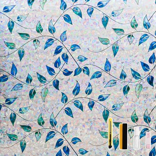 Finnez Window Privacy Film, Stained Glass Rainbow, Foliage, 17.5" x 78.7" by FINNEZ