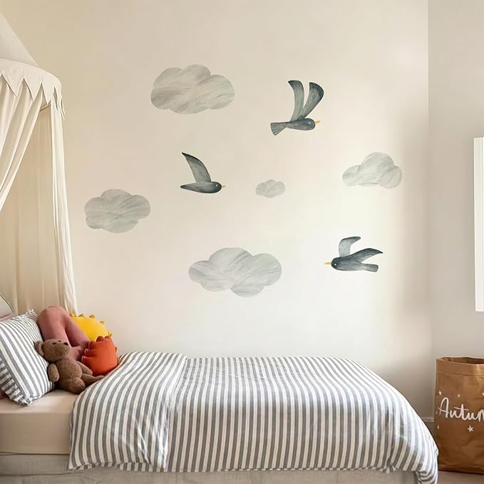 16pcs Flying Bird Wall Stickers,Seagull Wall Decals Self-Adhesive Fabric DIY Clouds Removable Wall Decals Living Room Kidsroom Bedroom Wall Art Home Nursery Decor - Image 2