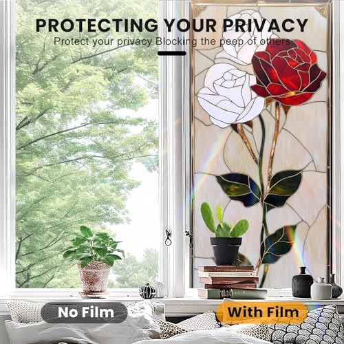 Stained Glass Window Privacy Film Static Cling - Rainbow Glass Decorative Sun Blocking Window Covering, Non-Adhesive Removable Stickers for Home & Office, 17.5" x 39.3" - Image 5