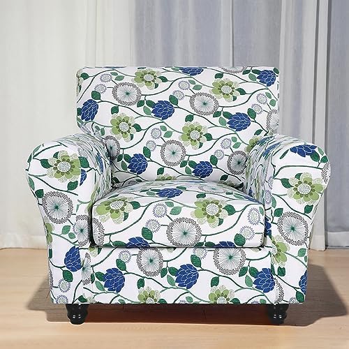 SearchI Stretch Sofa Cover Printed Couch Covers, Floral Pattern 2 Piece Armchair Slipcover with Separate Chair Cushion Cover, Washable Furniture Protector for Living Room(Armchair, Green Flowers) - Image 5