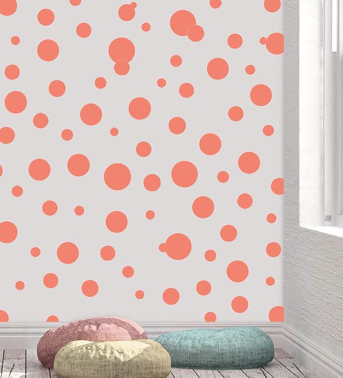 Coral Color Decorations for Home Decor Dot Stickers (63) Polka Dot Wall Decals Bedroom, Teen Toddler, Baby Nursery, Birthday Gift (Coral) by Create-A-Mural