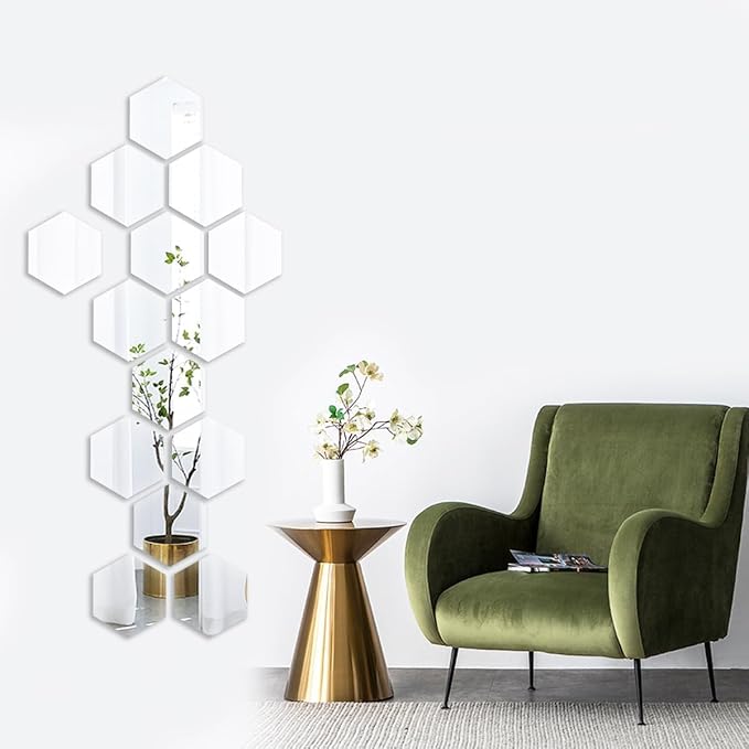Mirror Wall Stickers - 12PCS Hexagon Art DIY Decorative Acrylic Sheet Plastic Tiles Home Living Room Bedroom Sofa TV Background Decal Decoration - Image 4