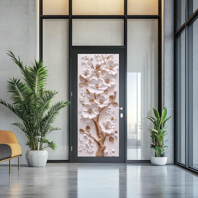 arricraft 2 Pcs Self-Adhesive Door Sticker, 31.5"x78.7" 3D Flower and Golden Branch Door Murals Stickers PVC Removable Wallpaper Decoration for Bedrooms ​Living Room - Image 7