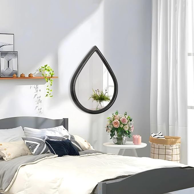 Wood Frame Mirror Black Teardrop Wall Mirror Farmhouse Rustic Decorative Irregular Wall Mirrors for Bathroom Living Room Vanity Entry Hall 16x20 Inch - Image 4