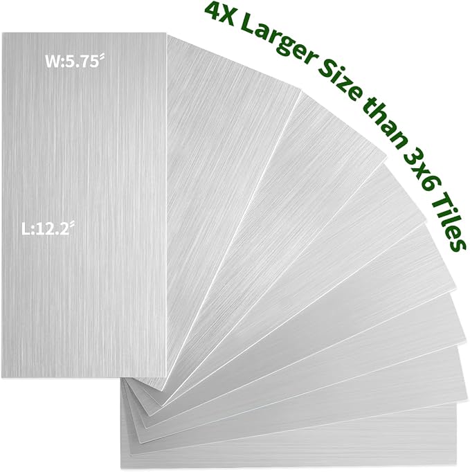 AULIGET 2-Piece Stainless Steel Look Peel and Stick Backsplash Tile, 6" x 12" Silver Aluminum Stick on Tiles for Backsplash Kitchen (Non-Magnetic) - Image 4