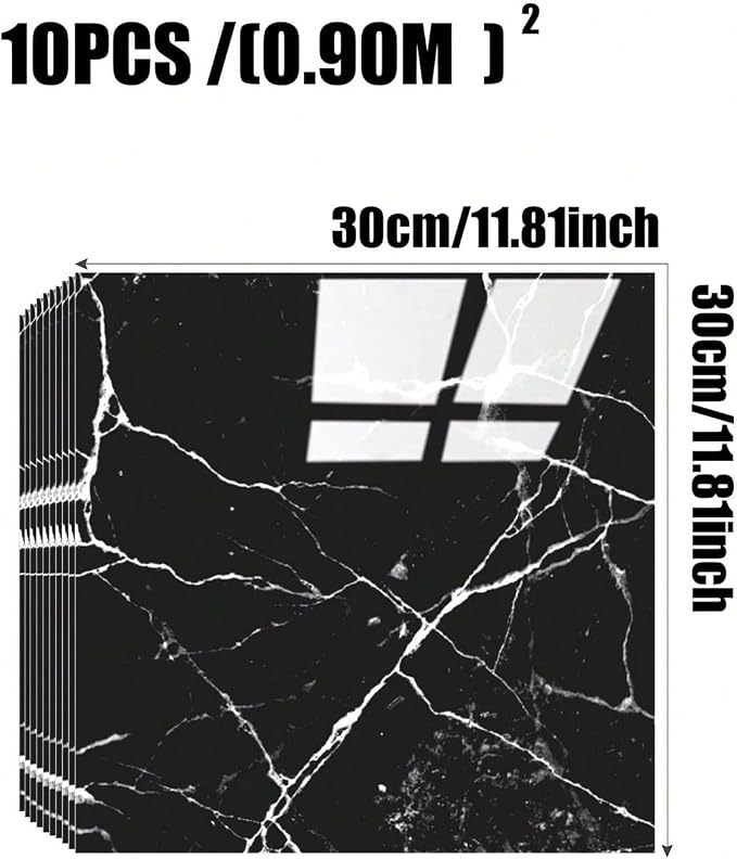 Chejiaye 10pcs Marble Peel and Stick Backsplash Waterproof Washroom Wall Panels, Peel and Stick Tile, PVC Wall Panels for Kitchen (Black Marble Tiles, 11.8" x 11.8" x2.5MM x 10Pack) - Image 4