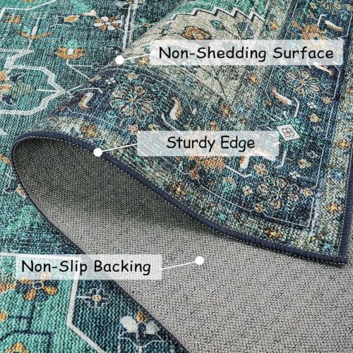 Moynesa Ultra-Thin Washable Round Rug - 6ft Teal Large Living Room Circle Area Rugs, Vintage Dining Room Mat Stain Resistant Nursery Carpet for Bedroom Mudroom Kitchen Apartment Home Office - Image 5