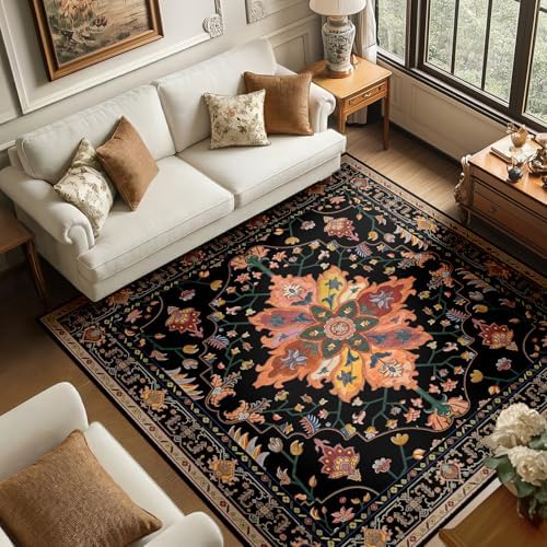 RELEANY Washable Area Rug, Square 6'x6', Black/Colorful - Image 2