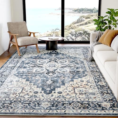 AMADA HOMEFURNISHING 5x7 Area Rugs, Washable Living Room Rug Low-Profile with Non-Slip Backing & Durable Edge Binding, Vintage 5x7 Rugs for Living Room, Bedroom, Dinning Room by AMADAHOMEFURNISHING