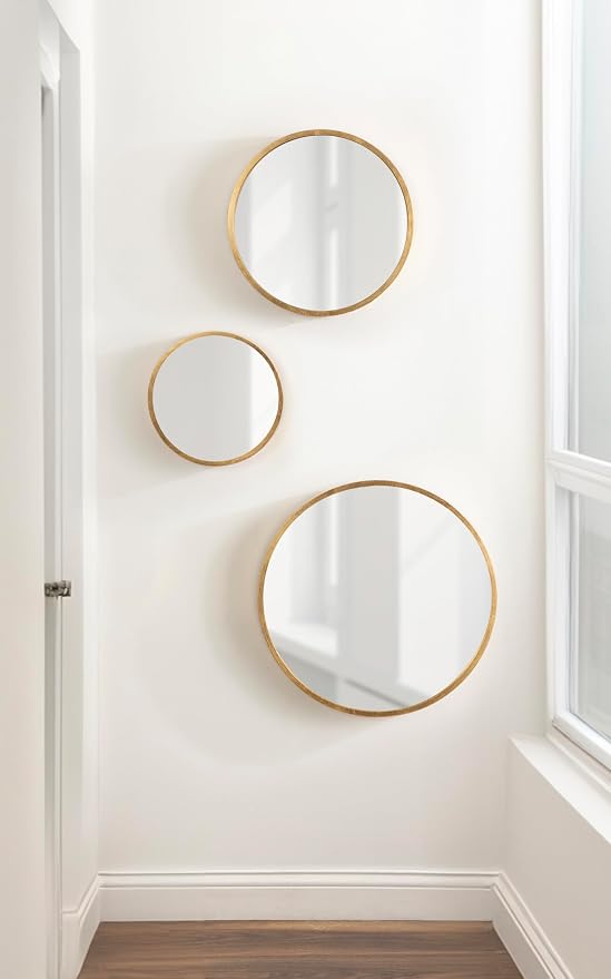Kate and Laurel Travis Modern Round Wall Mirror Set; Set of 3; Varying Sizes; Gold; Decorative Three-Piece Circle Mirror Set for Use as Bathroom Mirror Decor or Gallery Wall Mirrors - Image 6