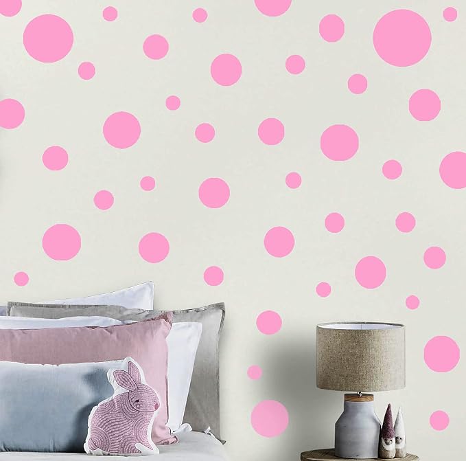 Polka Dot Wall Stickers, Wall Decor Stickers, Wall Dots, Vinyl Circle Room Dot Decals (Pink) by Create-A-Mural