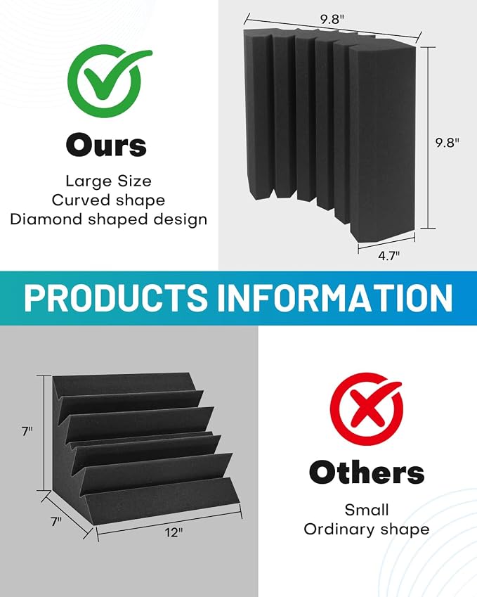 8 Pack - Bass Traps Acoustic Foam Corner, 9.8x9.8 * 4.7'' Black Bass Traps Corner Studio Foam, High Density and Fire-Proof Bass Traps Acoustic Panels Recording Studio Acoustical Treatments - Image 2