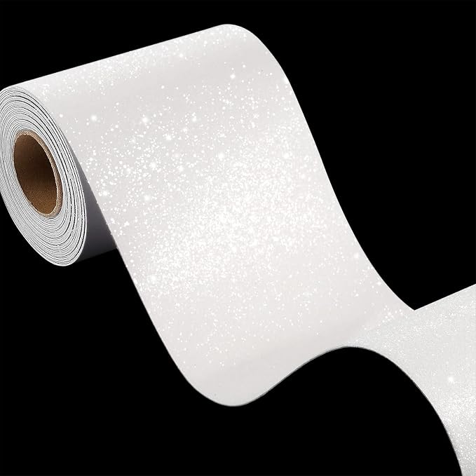 FunStick Pearl White Glitter Wallpaper Border Peel and Stick White Wall Border Trim Self Adhesive Sparkle Glitter Contact Paper Removable Fabric Wallpaper Borders for Bathroom Mirror Border 3.9"x200" by FunStick