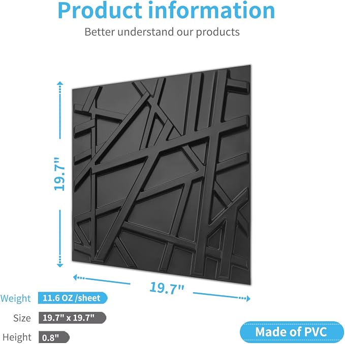 Art3d 19.7" x 19.7" (Pack of 12) Wall Panel Stripes, Black - Image 4