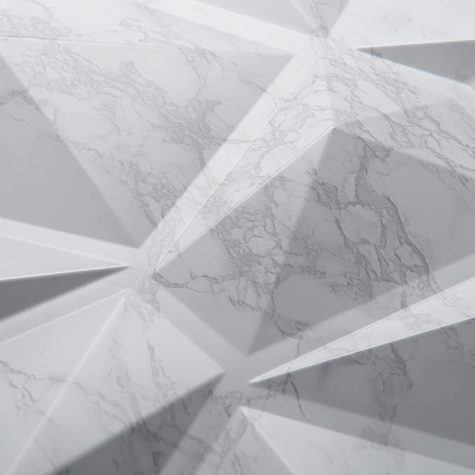 Art3d Textures 3D Wall Panels Glossy White Marble Diamond Design for Interior Wall Decor Pack of 12 Tiles 32 Sq Ft (PVC) - Image 9