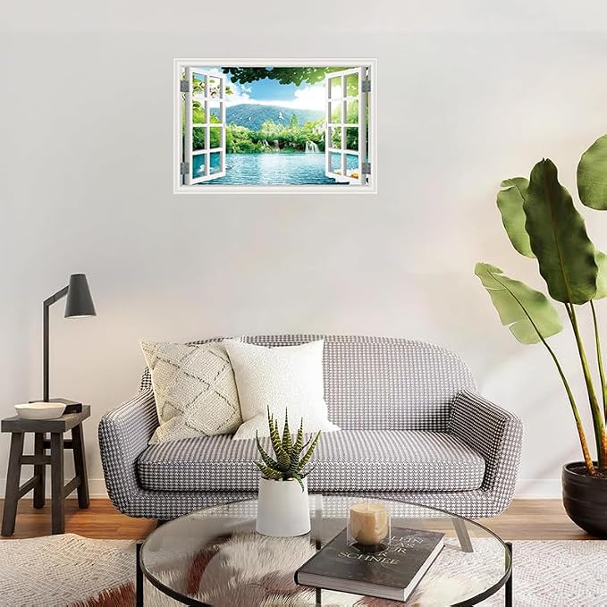 ‌Lmyhome Fake Window Wall Mural -Spring Lake Landscape Peel and Stick Wall Sticker Decal for Home Decor (16"x24") - Image 5