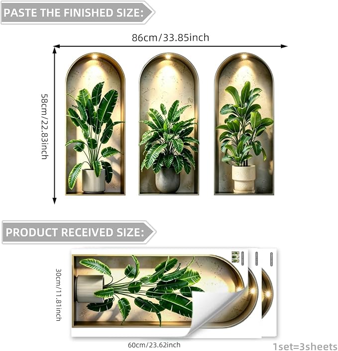 3D Potted Plants Green Leaves Wall Decals - Peel and Stick, 3D Magic Wall Art Mural Sticker - for Living Room, Bedroom, Aisle Entrance, Sofa Backdrop, Yoga Room, and Home Decor - Image 2