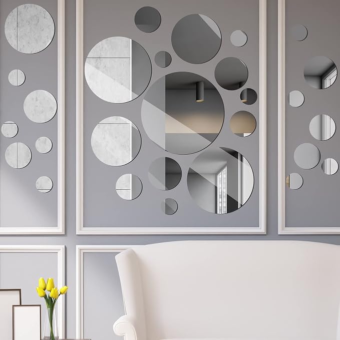 Jetec 28 Pcs Round Glass Mirror Tiles, 2/3/4/6/8/10 Inch Wall Decor Set - Image 5