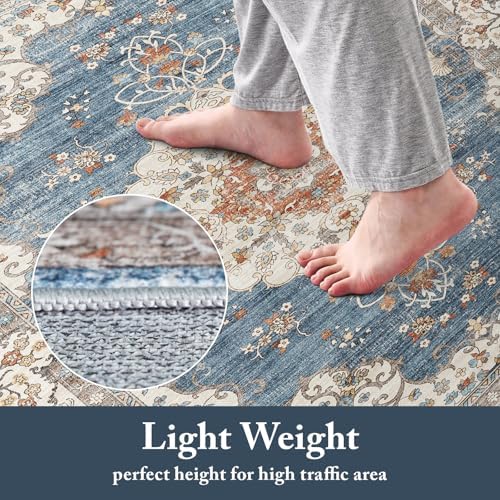 Ksrau 3x6 Runner Rug Washable Vintage: Non Slip Hallway Runners Blue/Beige - Image 5