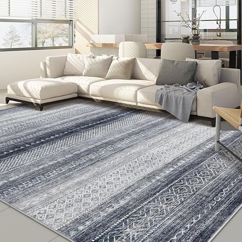 Nakagishi 12x15 Area Rug Living Room: Washable Boho Large Neutral Modern Soft Stain Resistant Farmhouse Indoor Floor Rug Non-Slip Carpet for Bedroom Nursery Kids Playroom Office Dining Room- Blue by NakagishiAreaRug