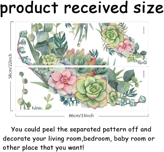 SUPERDANT Peel & Stick Large Vinyl Wall Decals Green Plants Succulents | Flowers Pattern,Large Size,For Livingroom,Bedroom,Kitchen,Office,Ideal Gift - Image 2