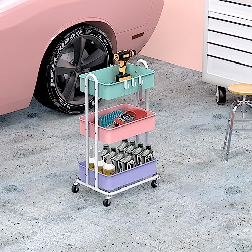 Simple Houseware 3-Tier Heavy Duty Metal Utility Rolling Cart, Multicolor - Image 4