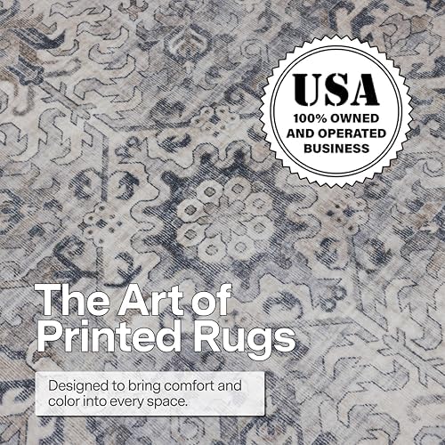 ReaLife Rugs Machine Washable Area Rug - Living Room Bedroom Bathroom Kitchen Entryway Office - Padded Low Pile Stain Resistant Premium - Boho Farmhouse Vintage - Paz - Beige Gray Ivory 5' x 7' - Image 4