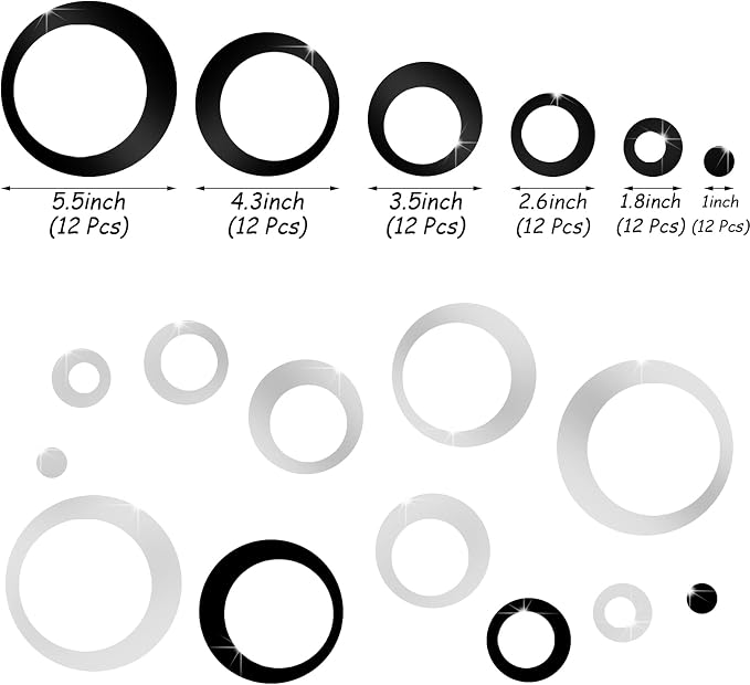 Outus 72 Pieces Wall Stickers Decor Acrylic Circle Mirror Removable Black and Sliver Wall Decor Round Dots DIY Red Living Room Decals Modern Art Murals for Home Bathroom Bedroom Decoration - Image 4