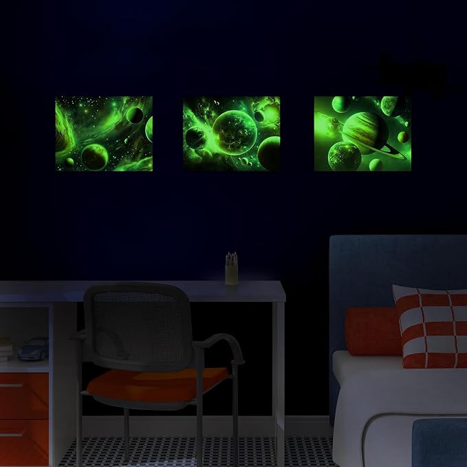Quanhaigou Glow in The Dark 3D Space Wall Decals, Set of 3 Galaxy Window Stickers for Wall,Planet Themed Room Decor for Kids Boys (Galaxy Glow Green) - Image 7