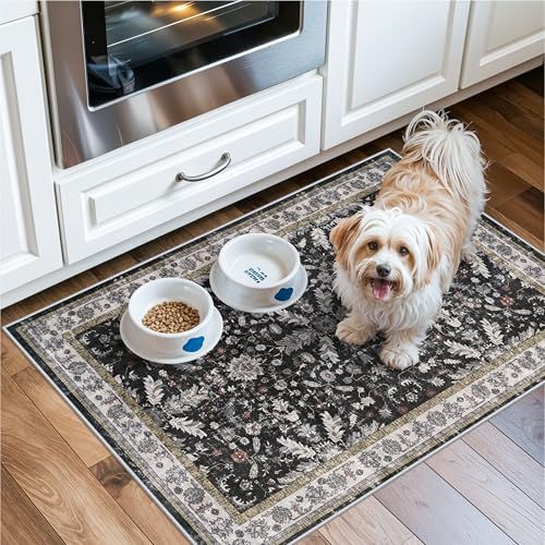 2x3 Rug Non-Slip Washable for Kitchen – Boho Small Throw Rug for Sink & Entryway, Soft Low Pile Thin Indoor Mat for Pet Area & Bathroom (Black, 2x3) - Image 4