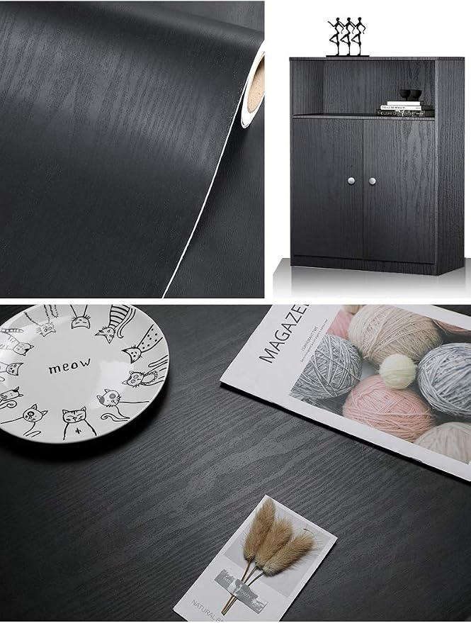tiltil Black Wood Peel and Stick Wallpaper Wood Contact Paper 17.7" × 197" | Self-Adhesive Wallpaper Removable Waterproof Wall Paper Vinyl for Countertop Furniture Kitchen Countertop Easy to Clean - Image 2