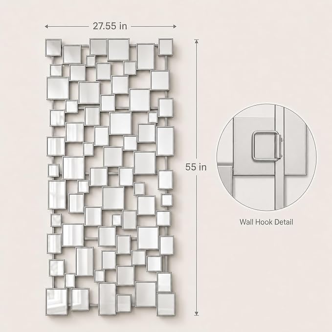Large Modern Wall Mirror - 27.55"x55.1" Silver Wall Mirrors Metal Framed Decorative Mirror for Entryway Bedroom Living Room Home Decor - Image 2