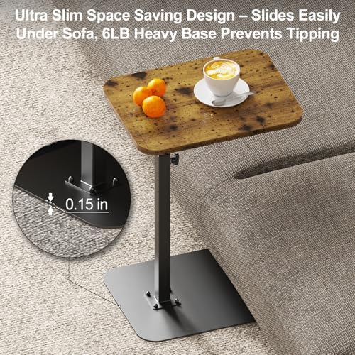 TV Tray Table Adjustable Height Swivel Couch Table with Heavy Metal Base - Image 3