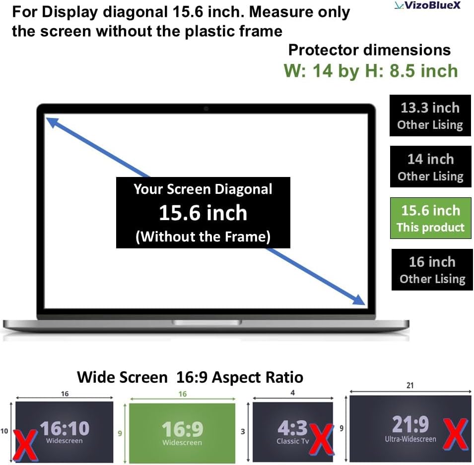 VizoBlueX - 15.6 inch Diagonal Blue Light Blocking Screen Protector Filter. Panel LED PC Laptop Anti-UV Eye Protection Panel Cover - Hanging Type Fits Apple MacBook Air 15 (W 14" X H 8.5") - Image 2
