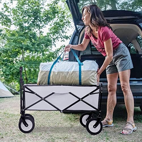 Folding Wagon Garden Cart Collapsible Beach Wagon Grocery Wagon with 4 Universal Wheel for Shopping Park Picnic, Beach Trip, Outdoor Activities, Camping(Grey) - Image 6