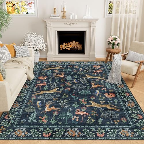 DUKINO 8x10 Area Rugs, Washable Soft Animal Bedroom Rug Non Slip, Navy Blue by DUKINO