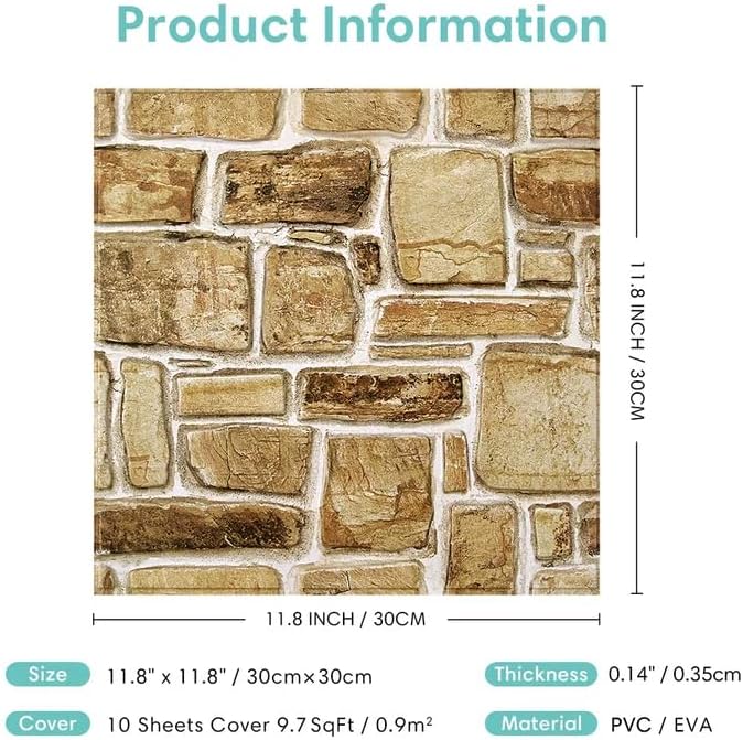 Commomy Faux Stone Peel and Stick Wall Panels | Ultralight Thin PVC Fake Rock Wallpaper DIY Wall Covering Decorative Tiles for Kitchen Backsplash,Bedroom (Covers 9.7 sq.ft) - Image 6