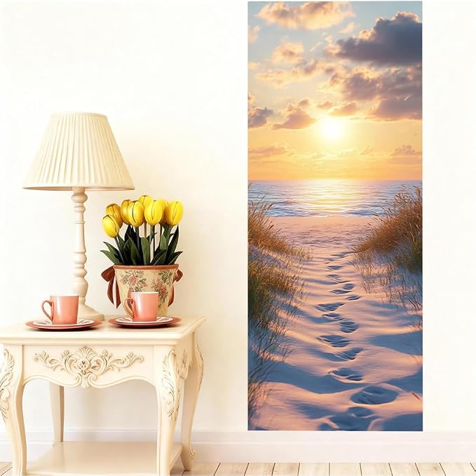 Sunset Beach Door Mural, Coastal Ocean Path Door Cover | Waterproof PVC, 30.3" W x 78.7" L; sunset beach scene for bedroom, entryway, office or closet doors. - Image 4