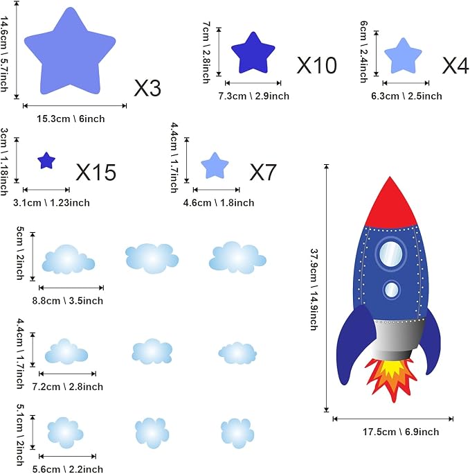Large Rocket and Star Wall Decals, Outer Space Wall Stickers, Peel and Stick Removable Star Sticker, Art Decor for Kids Boys Bedroom Nursery Living Room,Playroom Classroom Decoration - Image 4