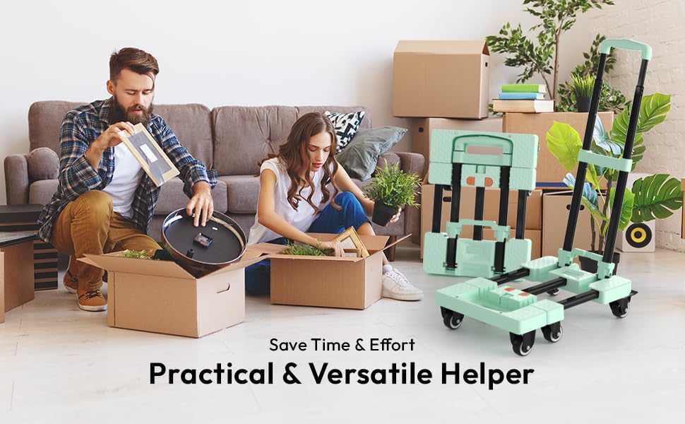 Voipvvii Folding Hand Truck 500lbs, Portable Heavy Duty Dolly Cart, 6 Wheels Collapsible Luggage Cart with 2 Elastic Ropes - Compact Trolley Cart for Easy Moving - Ideal Hand Cart for Travel and More - Image 5