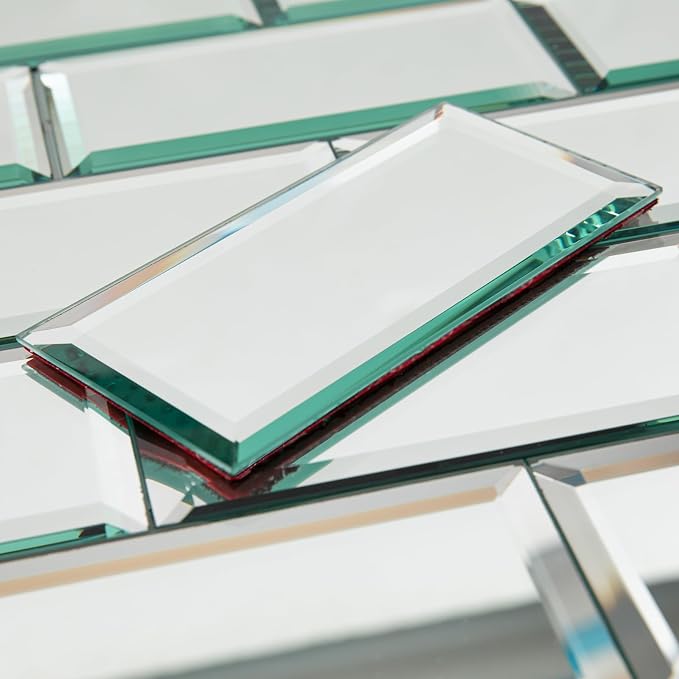 Peel and Stick Beveled Mirror Glass Subway Tile Silver 3 x 6 Inch for Kitchen Backsplash Bathroom Wall （40 Pcs） - Image 7