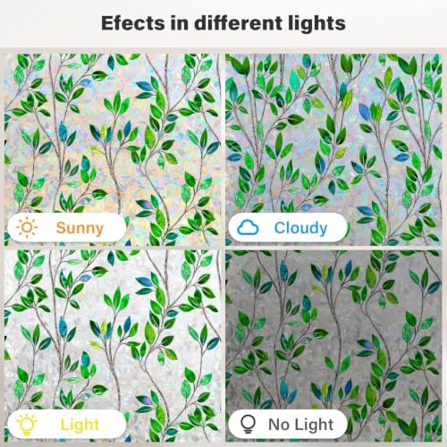 FINNEZ Window Privacy Film Stained Glass Green Leaf, 17.5″ x 78.7″ - Image 5
