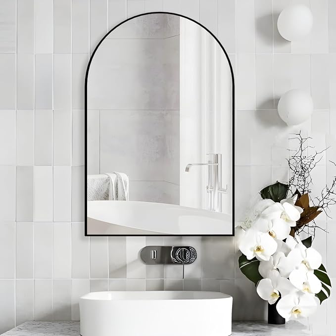 Wall Mounted Mirror, Arched Wall Mirror for Bathroom, 24"x36" Arch Bathroom Mirror with Metal Frame, Black Vanity Mirror Decor for Mantle, Bedroom, Entryway, Living Room - Image 5